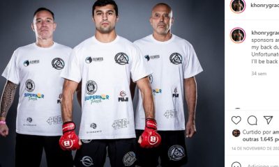 Reprodução de uma foto publicada por Khonry Gracie no Instagram na qual aparece com seu pai, Royce Gracie, como seu corner.