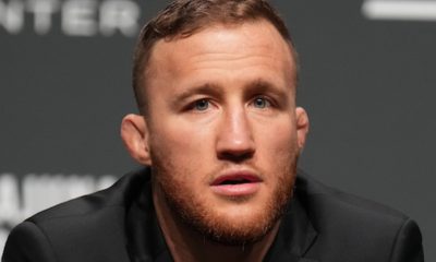 Justin Gaethje em conversa com jornalistas e fãs na coletiva do UFC