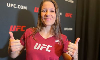 Karol Rosa posa para foto durante o media day do UFC Vegas 71.