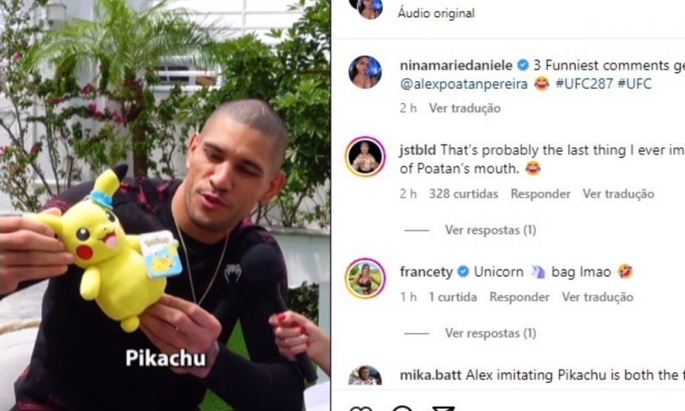 Alex Poatan ganha de comediante boneco e jaqueta do Pokémon Pikachu.