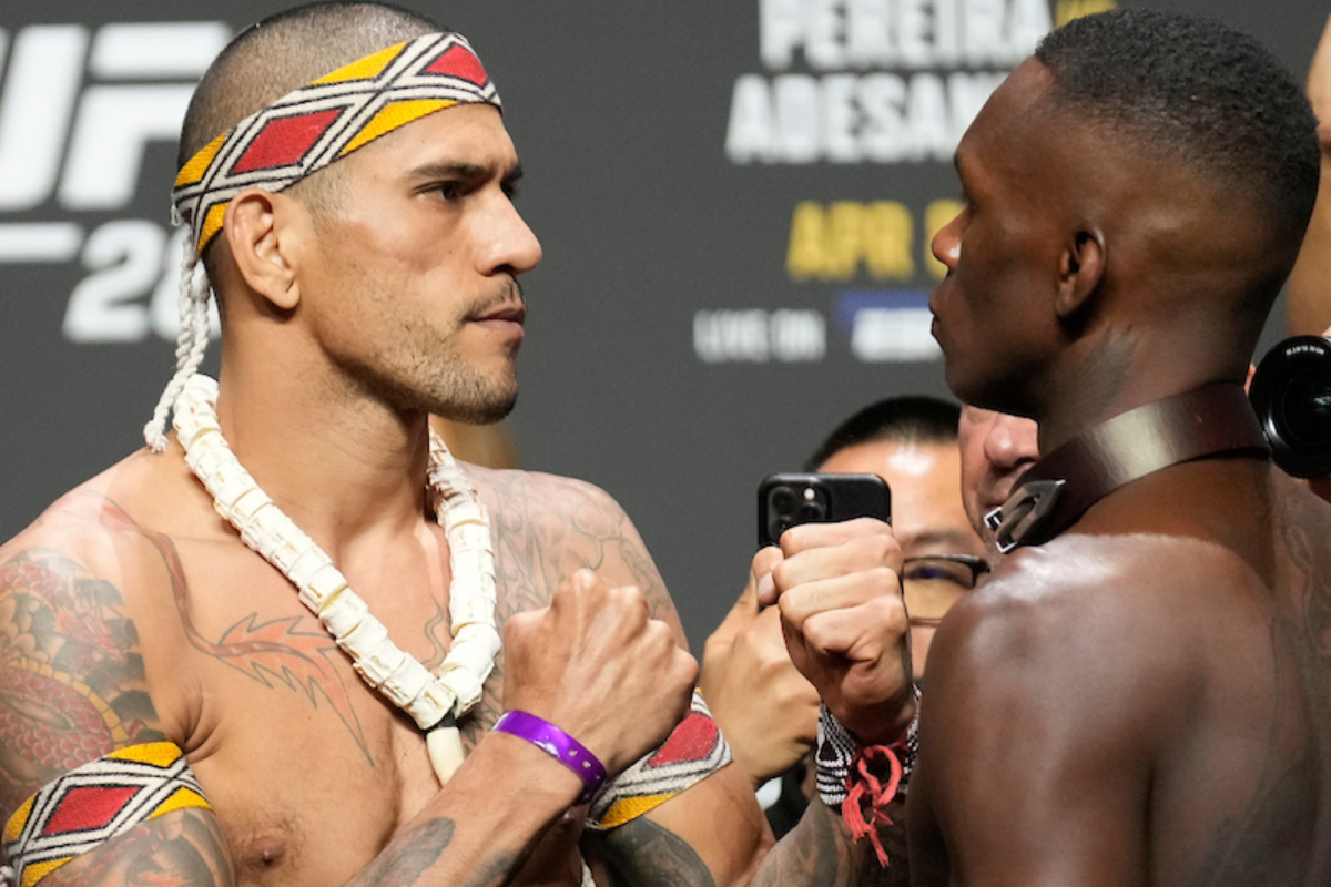 Encarada entre Alex Poatan e Israel Adesanya antes do UFC 287 - Louis Grasse/PxImages