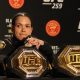 Com seus dois cinturões, Amanda Nunes conversa com a imprensa antes do UFC 259