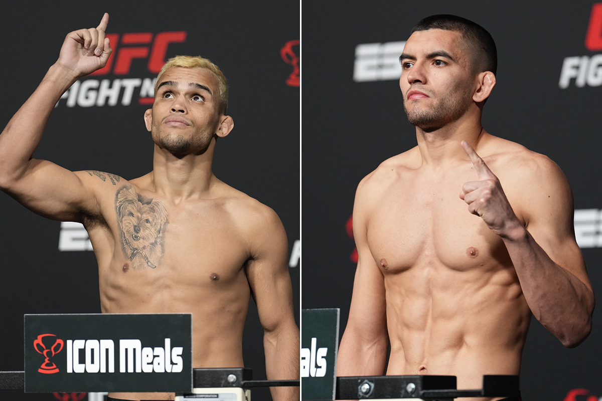 Daniel Willycat e Johnny Mmunoz se pesam para suas lutas no UFC