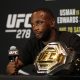 Leon Edwards conversa com a imprensa após conquistar o cinturão até 77 kg no UFC 278