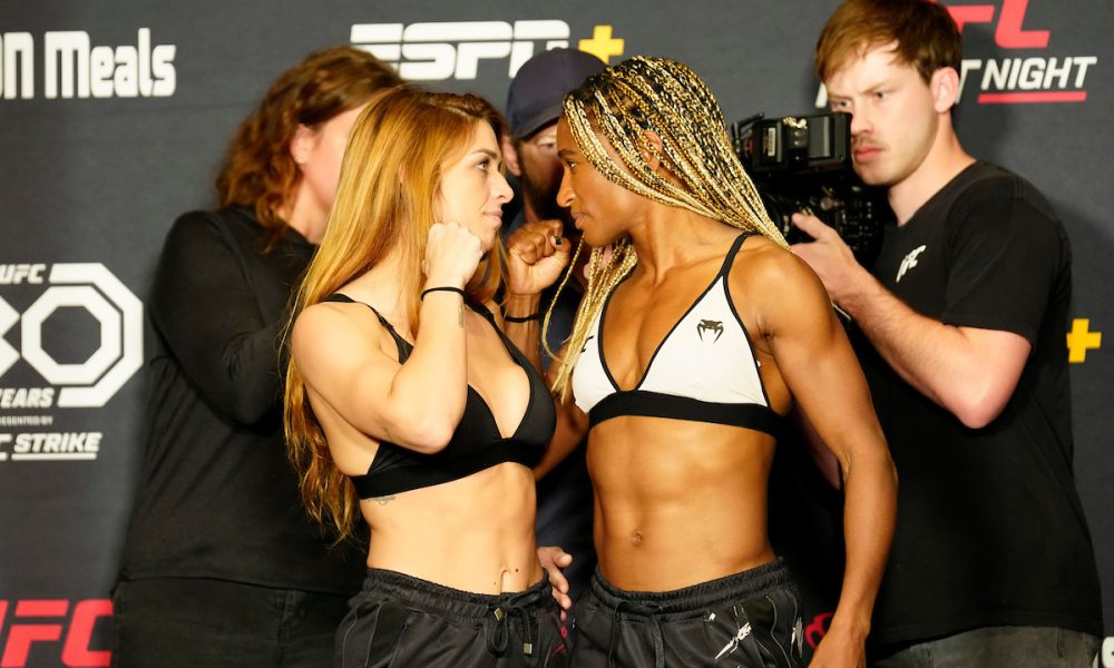 Mackenzie Dern e Angela Hill fazem encarada logo após a pesagem oficial do UFC Vegas 73