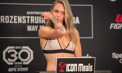 Tainara Lisboa beija o punho após bater o peso para sua estreia no UFC