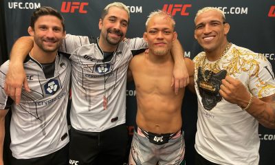 Elves Brener celebra a vitória no UFC Vegas 76 com time da Chute Boxe Diego Lima.