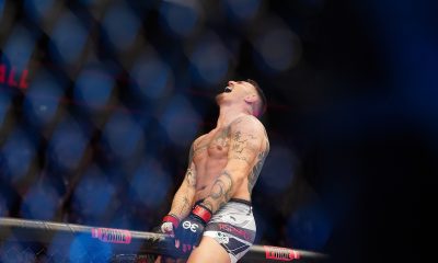 Tom Aspinall comemora vitória sobre Marcin Tybura no UFC Londres.
