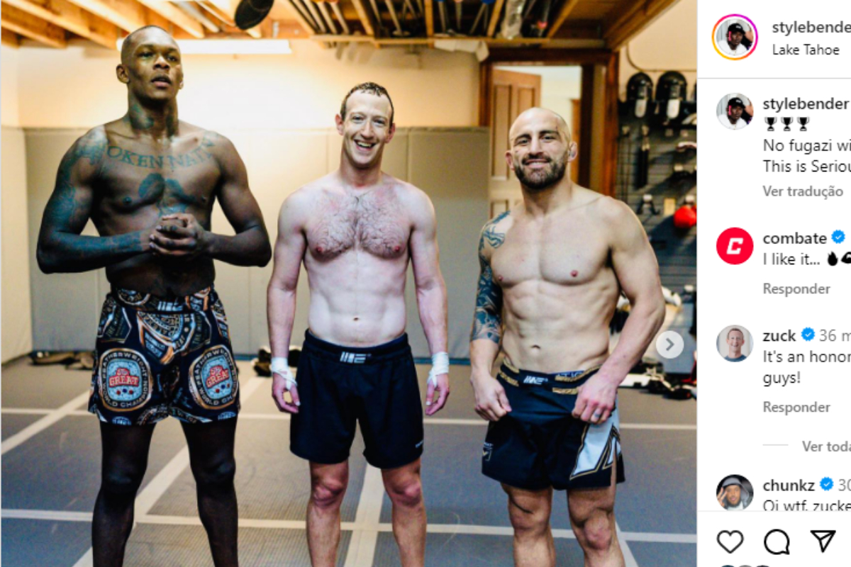 Mark Zuckerberg treina com Israel Adesanya e Alexander Volkanovski.
