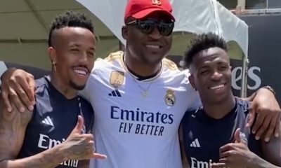 Francis Ngannou visita CT do Real Madrid nos Estados Unidos e tieta Vinícius Jr.