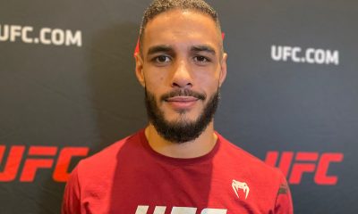Gabriel Bonfim posa para foto durante o media day do UFC 291