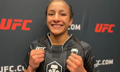Jaqueline Amorim sorri após sua primeira vitória dentro do UFC.
