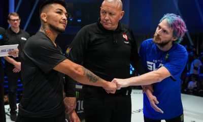 Robert Trujillo e Paul Teague se cumprimentam após o final da luta