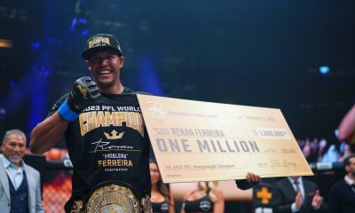 Renan Problema celebra conquista do GP peso-pesado 2023 da PFL.