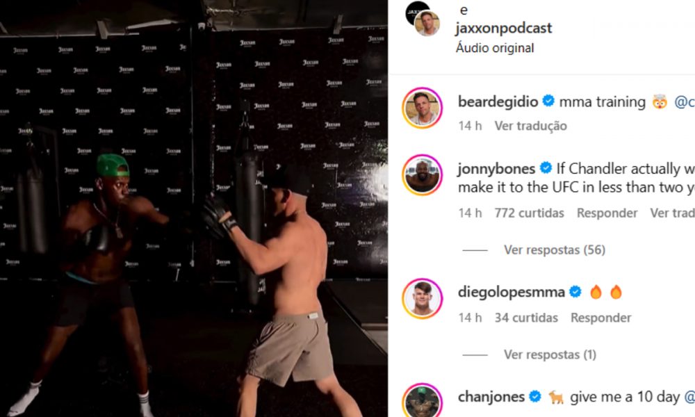Chandler Jones, irmão de Jon Jones, fazendo treino de manopla.