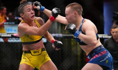 Amanda Ribas recebe soco de Rose Namajunas na luta principal do UFC Vegas 89