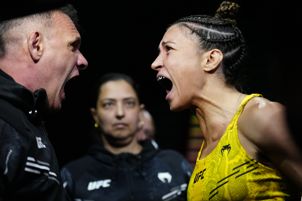 Amanda e Marcelo Ribas gritam antes de luta no UFC Vegas 89