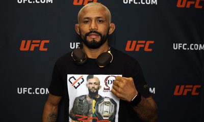 Deiveson Figueiredo posa para fotos após sua entrevista para a Ag Fight no UFC Apex