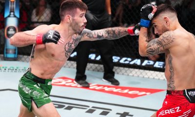 Matheus Nicolau (à esquerda) foi nocauteado por Alex Perez no UFC Vegas 91.