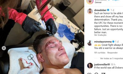 Drew Dober recebe pontos no supercílio após derrota para Jean Silva no UFC Denver.