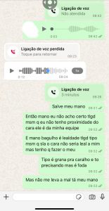 Print mostra mensagens trocadas entre Matheus Terra e o treinador de Michael Page