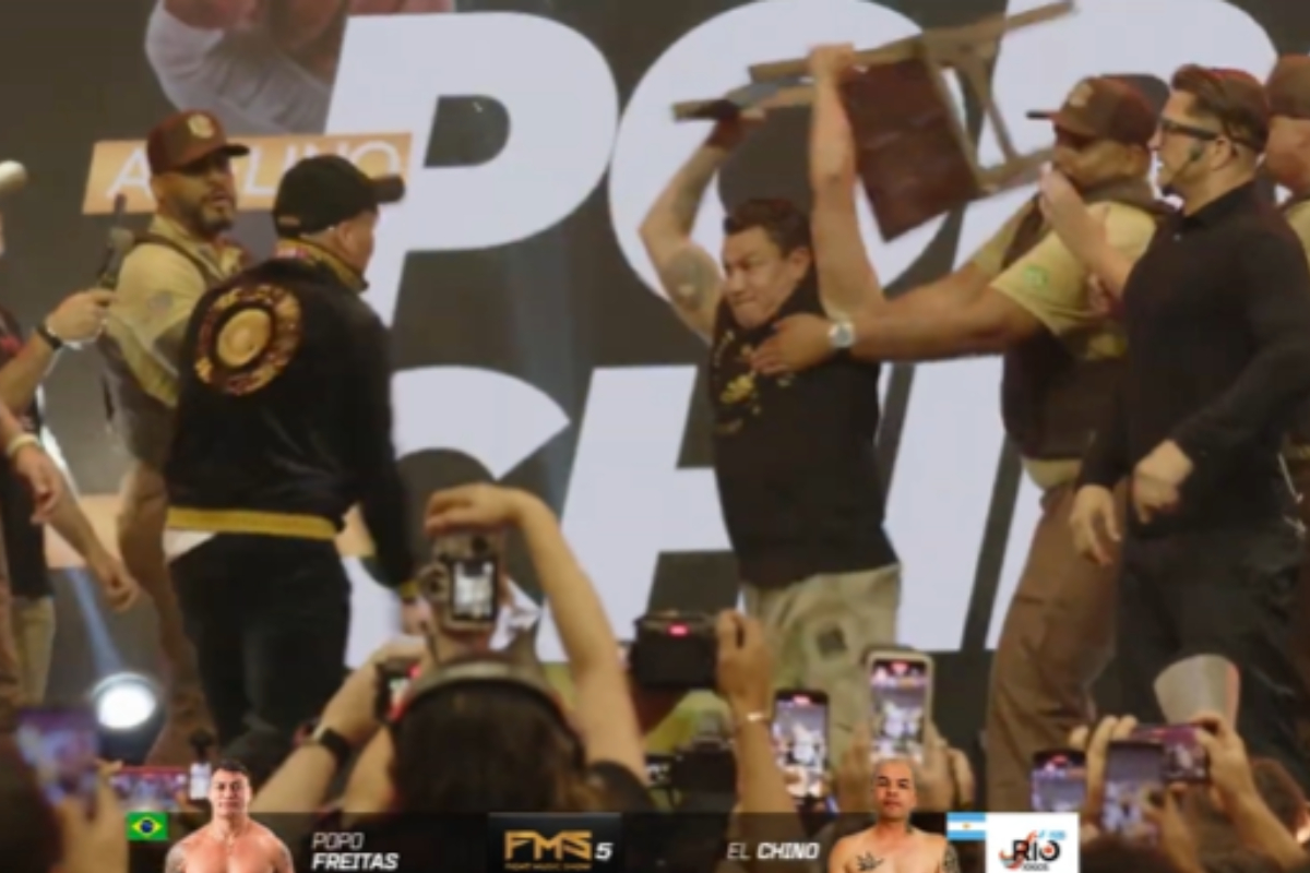 Popó dá cadeirada em rival argentino durante coletiva do Fight Music Show 5; veja