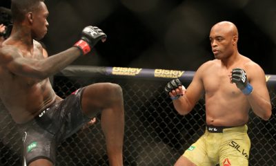 Israel Adesanya e Anderson Silva duelam no UFC 234, em fevereiro de 2019