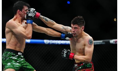 Brandon Moreno em ação contra Steve Ecerg no UFC México