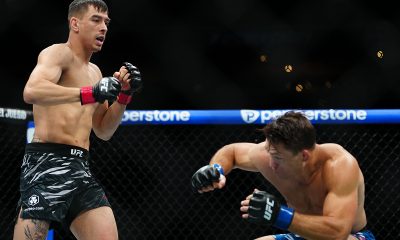 Manuel Torres observa o rival Drew Dober cair após desferir um golpe em seu rosto