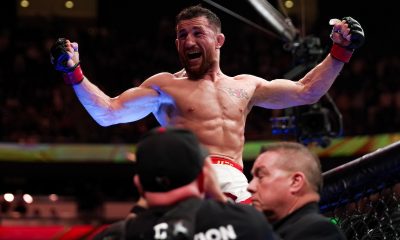 Merab Dvalishvili comemora sua vitória no UFC 316