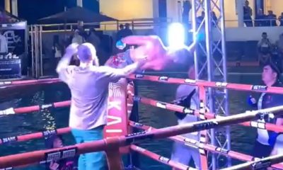 Ivan Parshikov caindo após levar um choque