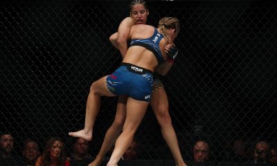 Julianna Peña e Kayla Harrison trocam forças na grade no UFC 316
