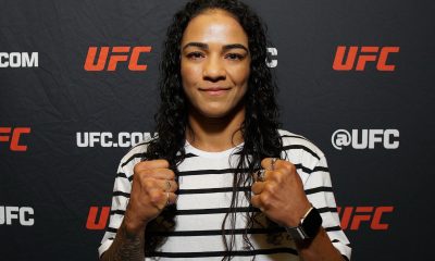 De punhos cerrados, Vivi Araújo posa para foto no media day do UFC 317