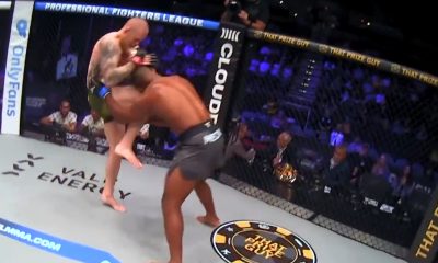 Sarek Shields aplicando joelhada em Nicholas Meck na PFL 8