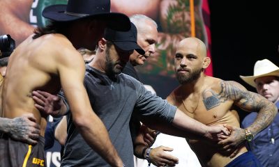 Diego Lopes e Jean Silva são contidos durante encarada do Noche UFC