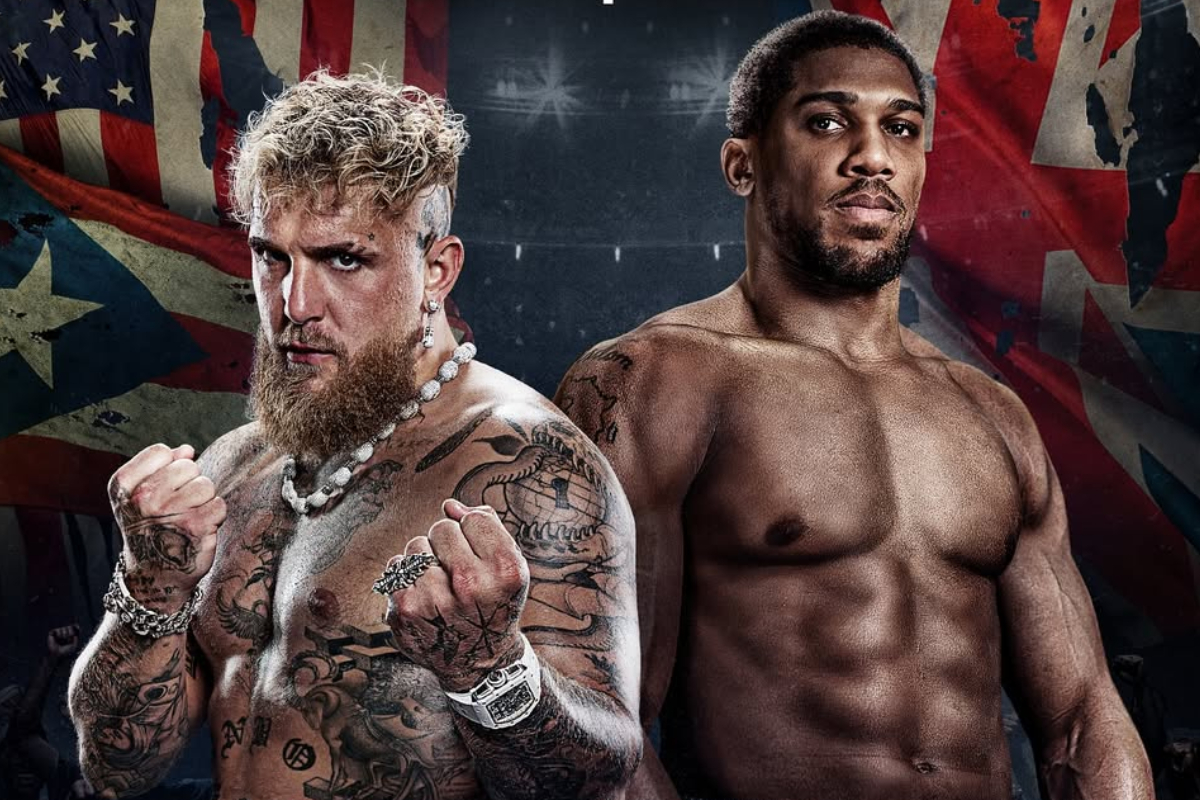 Jake Paul e Anthony Joshua em banner de divulgação