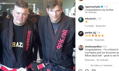 O ator de Hollywood Ashton Kutcher ao lado do brasileiro Rigan Machado, seu treinador