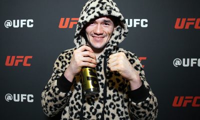 Melquizael 'Melk' Costa posa para foto de casaco de dálmata após vencer no UFC Vegas 112