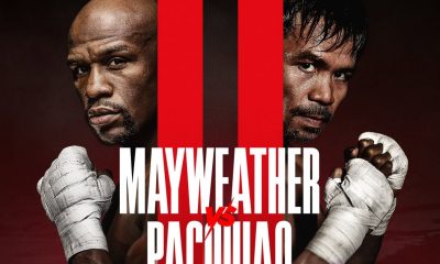 Floyd Mayweather e Manny Pacquiao em banner de divulgação