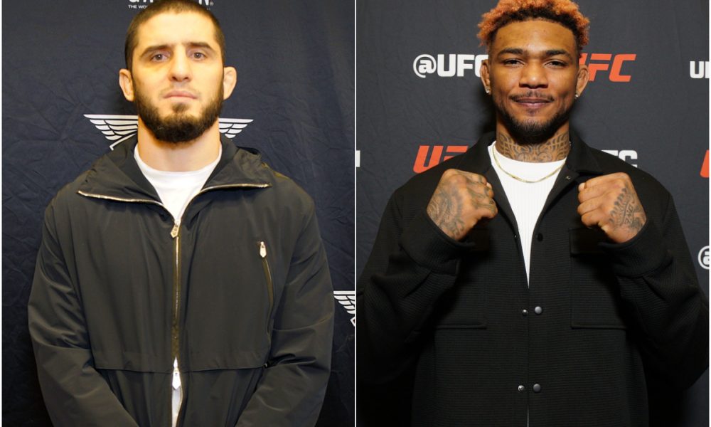 Islam Makhachev e Michael Morales em montagem