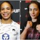 Dione Barbosa e Veronica Hardy posam para fotos no media day do UFC
