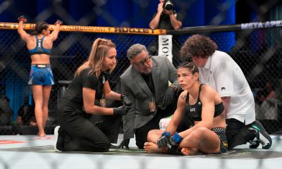 Melissa Gatto é atendida por equipe médica após ser alvo de chute ilegal